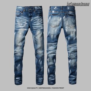 jeans firmati jeans viola jeans da uomo blu scuro alla moda lavato effetto vissuto pantaloni da uomo di alta qualità slim fit jeans impilati da uomo jeans viola di marca