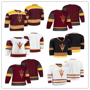 Niestoczny Arizona State Sun Devils College 12 Dylan Hollman 35 Joey Daccord Maroon Red Dowolne numerze hokejowe rozmiar S-x Hig