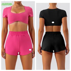 AL0YOGA-53 Women's Comfortable Loop-Free Sports Bra High Waist Yoga Shorts Gym Running Fashion Quick-Drying Exercise Yoga Suit.