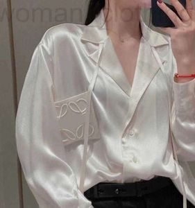 High quality Women Silk Blouses Mens Designer Tshirts with Letters Embroidery Fashion Long Sleeve Tee Shirts Casual Tops Clothing Black White dress 528