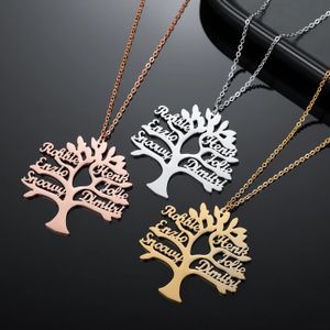 Qitian Collana personalizzata personalizzata con albero della vita con 1-6 nomi Catena con ciondolo in acciaio inossidabile Gioielli per famiglie Regalo di Natale per donne 240119