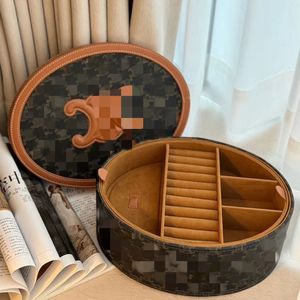 Designer Jewelry Storage Box Brown Classic Logo Leather Multi grid Double Layer Storage Box Multi functional Jewelry Box Necklace Ring Storage