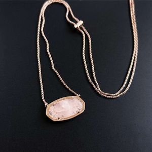 Bezpłatna wysyłka Kendrascotts Designer Biżuteria Kendras Scotts K minimalistyczna Delaney Bullet Head Pullable Regulble Natural Pink Crystal Stone Naszyjnik SWE