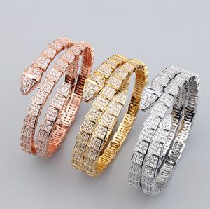 Hip-Hop-Stil, großes Armband mit drei Ringen in Schlangenform, Ringe-Set, personalisierbar, kreativer Frühling voller Diamant-Schlangenkopf-Armreif, Valentinstagsgeschenk