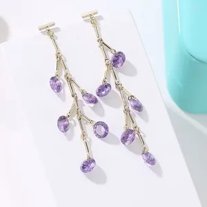 Dingle örhängen huami lång droppe för kvinnor rosa kristall lila söta syster smycken mode tassel boucle oreille femme 2024