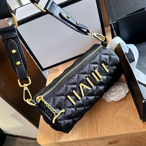 20CM Canvas Cylinder Women Crossbody Designer Bag Gold Hardware Adjustable Chain Luxury Handbag Underarm Shoulder Bag Zipper Coin Purse Suitcase Clutch Sacoche