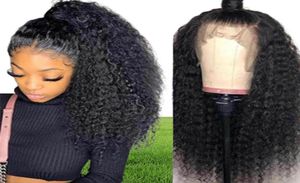 Svart djup kinky curly 360 spets frontala syntetiska peruk babyhair värmebeständig fibersimulering mänskligt hår för kvinnor48013209547452