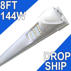 8-metrowe LED Shop Lightre, 4 rzędy 144 W 144000LM 6500K, 8 stóp, 96 '' T8 Zintegrowana rurka LED, Drop Ship NO-RF RM RM Połączone żarówki LED, magazyn, mleczna okładka (25-pakowa) USastock