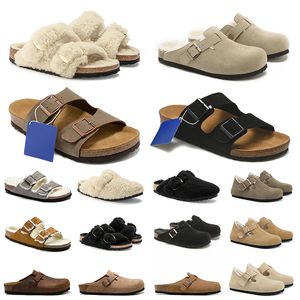 Birkinstocks Sandálias Famoso Designer Mulheres Mens Chinelos Fur Slides Plataforma Sandálias Moda Shearling Camurça Couro Fivela Estoque Tamancos Chinelos Sapatos Casuais