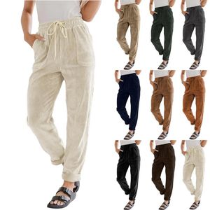 Calças masculinas cintura alta mulheres retro veludo queda cordão comprimento total calças casuais soltas confortáveis todos os jogos com bolsos