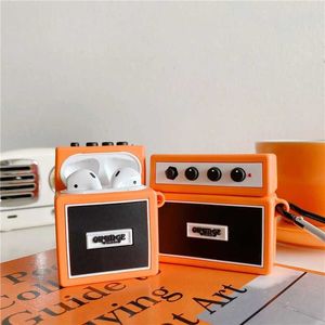 Mobiltelefonfodral orange retro märke ljudhögtalare musikal 3D -fodral för AirPods 1 2 Pro Box Silicone Wireless Bluetooth Earphone Protective Cover