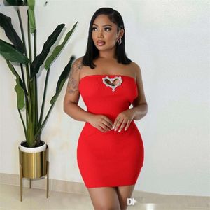 Womens Dresses Designer 2024 New Slim Sexy Chest Wrapped Love Diamond Hollow Hip Wrapped Dress Partydress