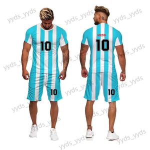 Herrspår 2022 Summer Men's Set Men Casual Streetwear 2-Piece Suit T-shirt för spårdräkt Kort ärmskjorta Shorts Fotbollskläder T240124
