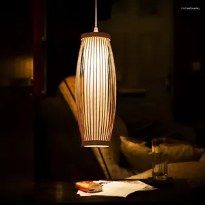 Lampy wiszące bambusa wisząca lampa sufitowa światło Rattan wiklinowe ręczne ręczne warkocze