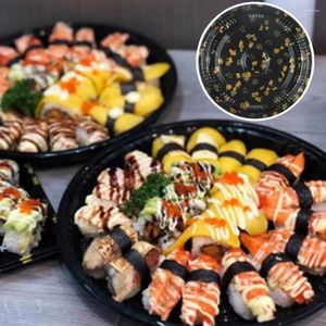 Plates 10Pcs Round Sandwich Platter Trays With Lids Clear Pattern Printed -grade Durable Elegant Catering Sushi Box