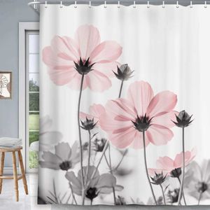 Tende da doccia Pittura a inchiostro Decorazione floreale Tenda da bagno Elegante Tenda da doccia a margherita Ganci per tende decorative impermeabili in poliestere