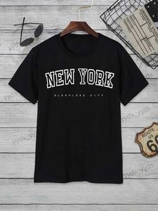 Homens camisetas Homens New York Gráfico Solto Casual Manga Curta T-shirt Casal T-shirt T240124