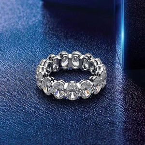 Eternity Oval Cut Moissanite Diamond Ring 100% Original 925 Sterling Silver Engagement Wedding Band Rings for Women Jewelry Gift Y311u