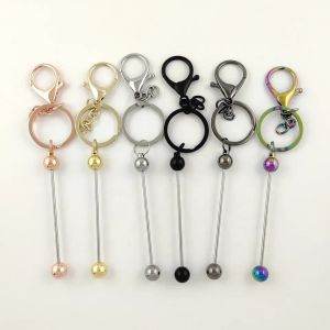 Stock 2mm Beadable KeyChain Bar Jewelry Crafts Blank Metal Keyring Add Silicone Focal Beads Hook Beaded Keychain DIY Beadable Bar ZZ