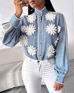 Kvinnors blusar Skjortor Floral mönster Kontrast Senaste flasklykta Sleep Top 2024 Spring Senaste Stand Collar Long Daily Blus