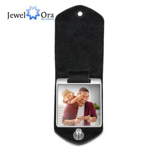 Ketten JewelOra Personalisierter Foto-Schlüsselanhänger aus Leder, Edelstahl, individueller Schmuck, 2 Farben, modisches Vatergeschenk, Gravur des Namens für Männer