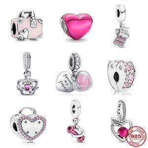 Brand 925 Sterling Silver Family Mom Daughter Charm Pink Crown Pendant designer Love Clip Beads for Original Panddora Bracelet DIY Jewelry