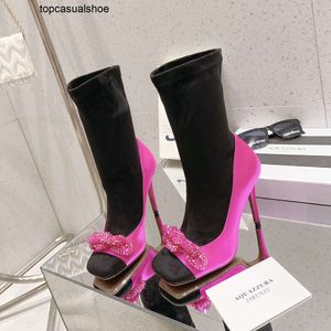 Aquazzura Aura на каблуке на каблуках голеностопного стола атласные шелковые сапоги шелковые ботинки овчина шпилька высокая каблука Женские модные пинеты Дизайнер Дизайнер Скаль