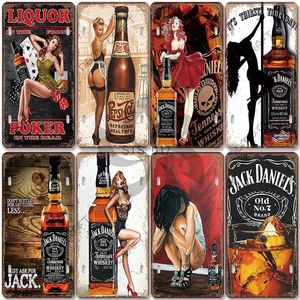 Metal Painting Retro Whisky Poster Metal Tin Signs Whiskey Girls Wine Glass Vintage Metal Plate Bar Club Pub Living Room Home Wall Decor