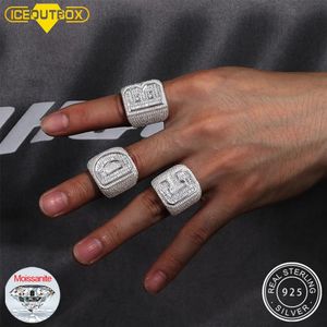Pierścienie D VVS Moissnite Bagieette Niestandardowy pierścień Inicjały AZ 26 liter Pierścienie dla kobiet mężczyzn Para Alphabet Nazwa mrożona biżuteria hip -hopowa