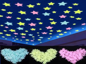 100pcs 3D Gece Aydınlık Yıldızlar Çıkartmalar Karanlık Oyuncaklarda Çocuk Yatak Odası Dekor Noel Doğum Günü Hediyesi1856280