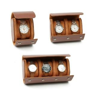 1 2 3 Slots Watch Roll Travel Case Chic Portable Vintage Leather Display Storage Boxes With Slid in Out Arrangörer 240119