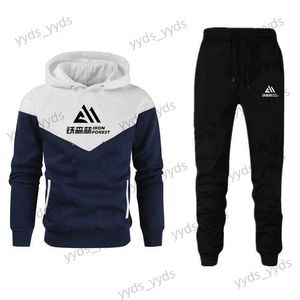 Herrspåriga hösten Vintermän Men's Tracksuit Set Fashion Casual Two Pieces Lose Hoodies + Pants Jogging Hooded Set Jogging Clothing T240124