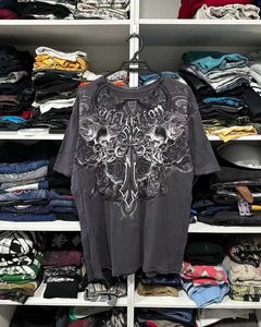 Мужские футболки футболка Y2K Mens Mens New Hip Hop Skull Graphic Round Tamgise Sled Tops Gothic Clothing Strtwear H240429