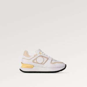 Explosion Damen Neo Run Away Sneaker 1ACGMW Weiß Beige Kalbsleder Freizeitschuhe Kreisgravierte Spoilerösen Bicolor-Palette goldfarbener Spoiler Counter