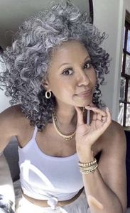 Short Afro Puff Ponytail Grey Hair African American Wrap Black Gray Fake Ponytail With Drawstring Clip Silver Gray Human Hair Bun