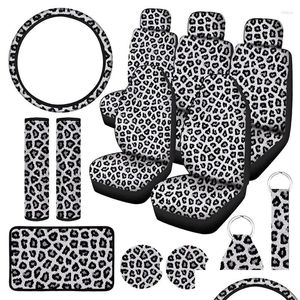 Car Seat Covers Ers 15Pcs Leopard Print Er Kit Steering Wheel Belt Pads Coasters Armrest Pad Keychain Drop Delivery Automobiles Motorc Otmvy