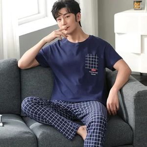 Pijamas masculinos pijamas grandes homens tamanho manga lazer malha masculino casa pamas algodão conjunto curto roupas