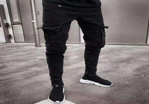 Jeans skinny da uomo Pantaloni a matita slim multitasche 2021 Nero Nuova tuta maschile Strada HipHop Abbigliamento da moto Jeans X06218641935