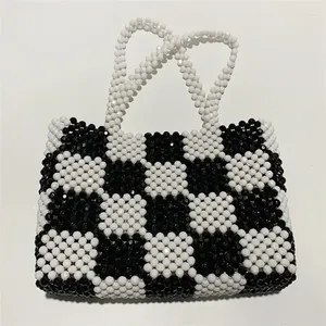 Borse da sera Nero Bianco Plaid Acrilico Tessuto a mano Borsa in rilievo Borse Moda Spalla 2024 Borsa da donna Bolsos De Mujeres En Oferta