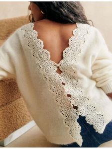 Women's Knits Sweater For Women 2024 Mohair Lace Hollow Out Single Breasted Temperament Slim Casual Long Sleeve Cardigan