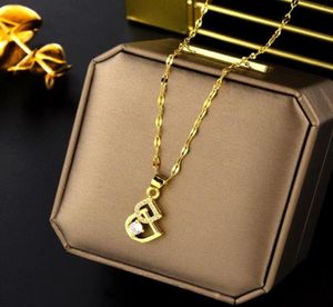 Klassische Titanstahl-Diamanten-DD-Buchstaben-Anhänger-Halsketten, 18 Karat vergoldete Damen-Glückshalskette, Designer-Schmuck TI0279453355