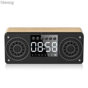 Taşınabilir Hoparlörler A10 Ahşap Taşınabilir Bluetooth Hoparlör Saat LED Ekran Hoparlör Stereo Masaüstü Desteği TF AUX USB FM Radyo YQ240124