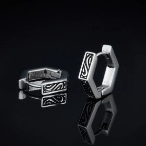 New Geometric Hoop Earrings for Men Boys, Waterproof 14K White Gold Gothic Ear Gifts to BFF Brothers Dad Father Jewelry