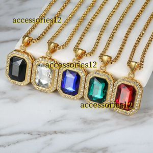 Pendant Necklaces Iced Out Small Square Black Crystal 14k Yellow Gold Pendant Necklace For Men/Women Bling Rhinestone Hip Hop Jewelry 2024 Chain Jewelry Necklaces