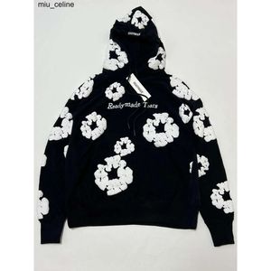 NYA 2024SS MENS READYMADE Denims Flower Puff Printed Distressed Hoodie Sweatshirt Män tårar Top Pullover Womens Mens Hoodies