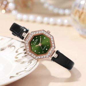 ZDR WOMENS Luksusowe proste wykwintne Diamond Octagon Wysokie wyglądanie Wodoodporne zegarki kwarcowe