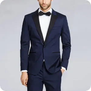 Abiti da uomo Su Misura Blu Navy Uomo Matrimonio Sposo Sposo Smoking Formale Prom Party Uomo Giacca Costume Slim Fit Terno Masculino