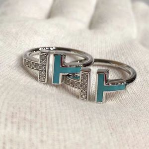 Modedesigner silver ring kristall diamanter älskar ring S925 sterling silver förlovningsringar för kvinnor män bröllopsringar för par dubbla t märkes Alla hjärtans dag