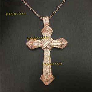 Anhänger-Halsketten Vecalon HIPHOP Big Cross Anhänger Rose Gold gefüllt 925 Silber Diamant Party Hochzeit Anhänger mit Halskette für Frauen Männer Schmuck Halsketten 2024