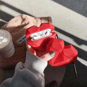 Mobiltelefonfodral 3D Söt silikon Sexig röd härlig hjärta Earphone -fodral för Apple AirPods 1 2 3 Pro Wireless Headset Cover Present för AirPods -fodral